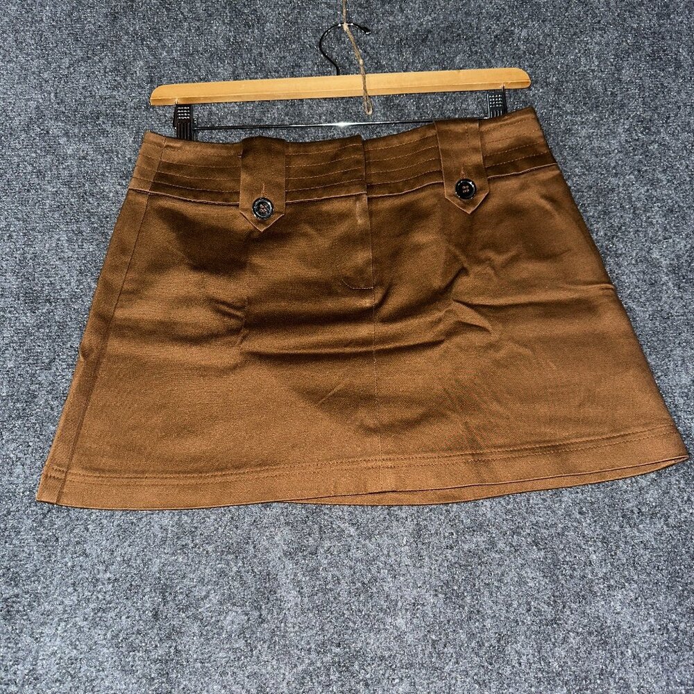 Trina Turk Skirt Womens 6 Pencil Brown Cotton Stretch Zip Fly Button Detail